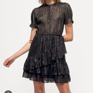 Black Mock Neck Puff Sleeve Mini Dress